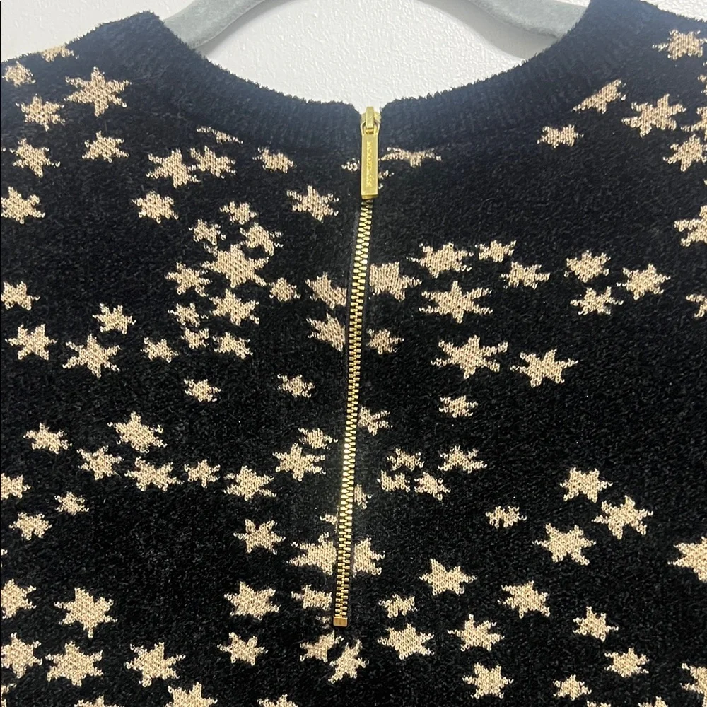 Michael Kors Black and Gold Star Celestial Chenille Crew Neck Sweater Small